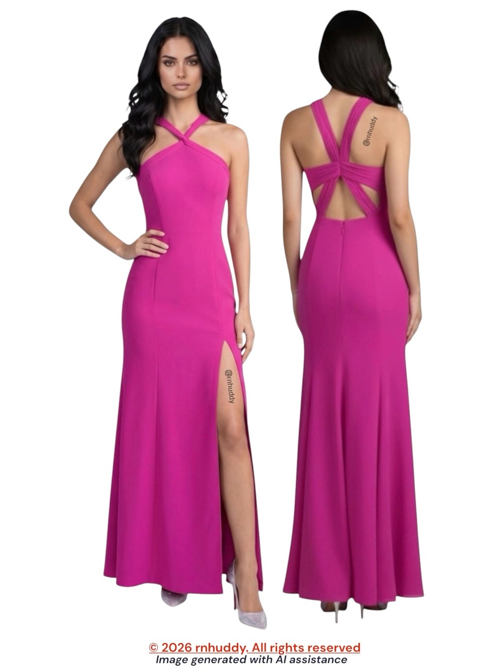 NWT Azazie size A2 Rue Fuchsia A-Line Halter Chiffon Dress